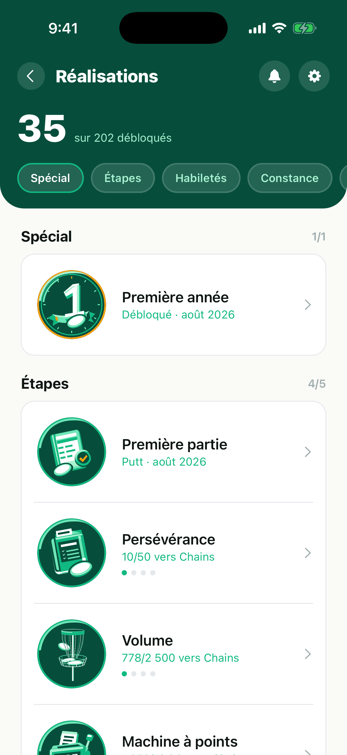 Le carrefour des succès avec le badge Spécial Year One débloqué