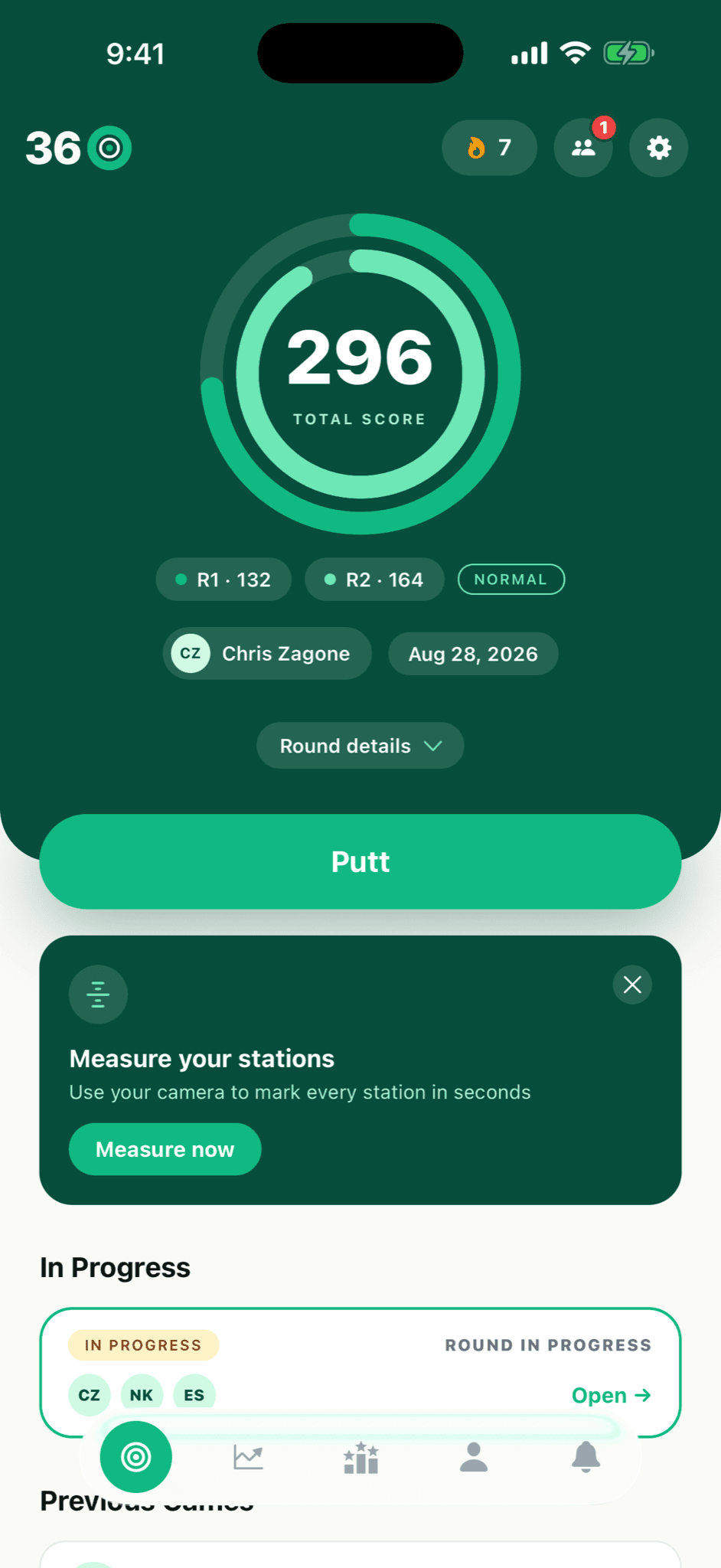 Screen showing the Perfect Putt 360 v2 redesign