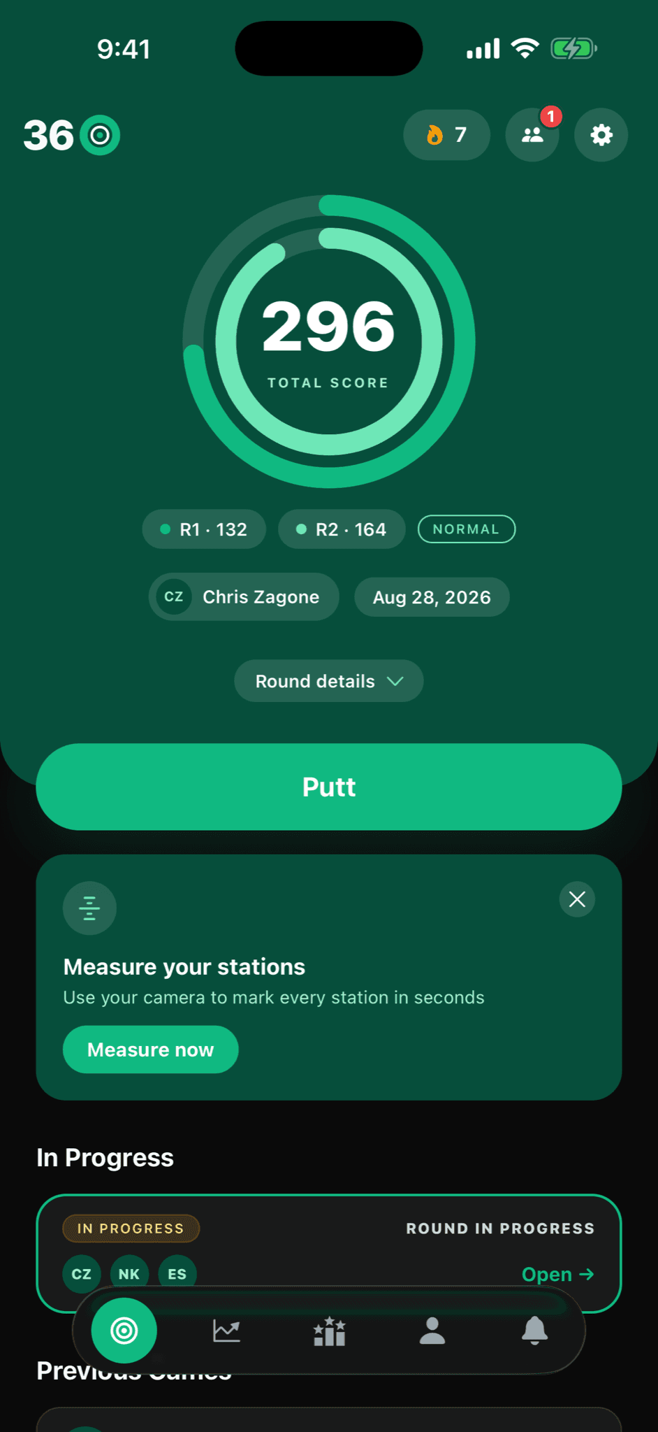 Screen showing the Perfect Putt 360 v2 redesign